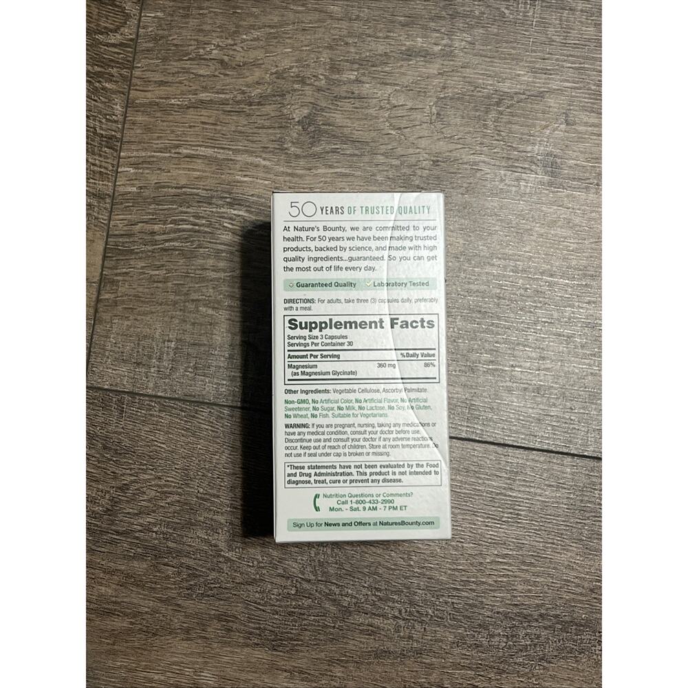 Natures Bounty 360mg Advanced MAGNESIUM GLYCINATE 90 cap High Absorption 02/2028 - Picture 3 of 5